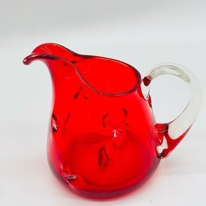 Vintage MCM Red Blown Glass Pulegoso
Pitcher Vase Art Glass
Barware